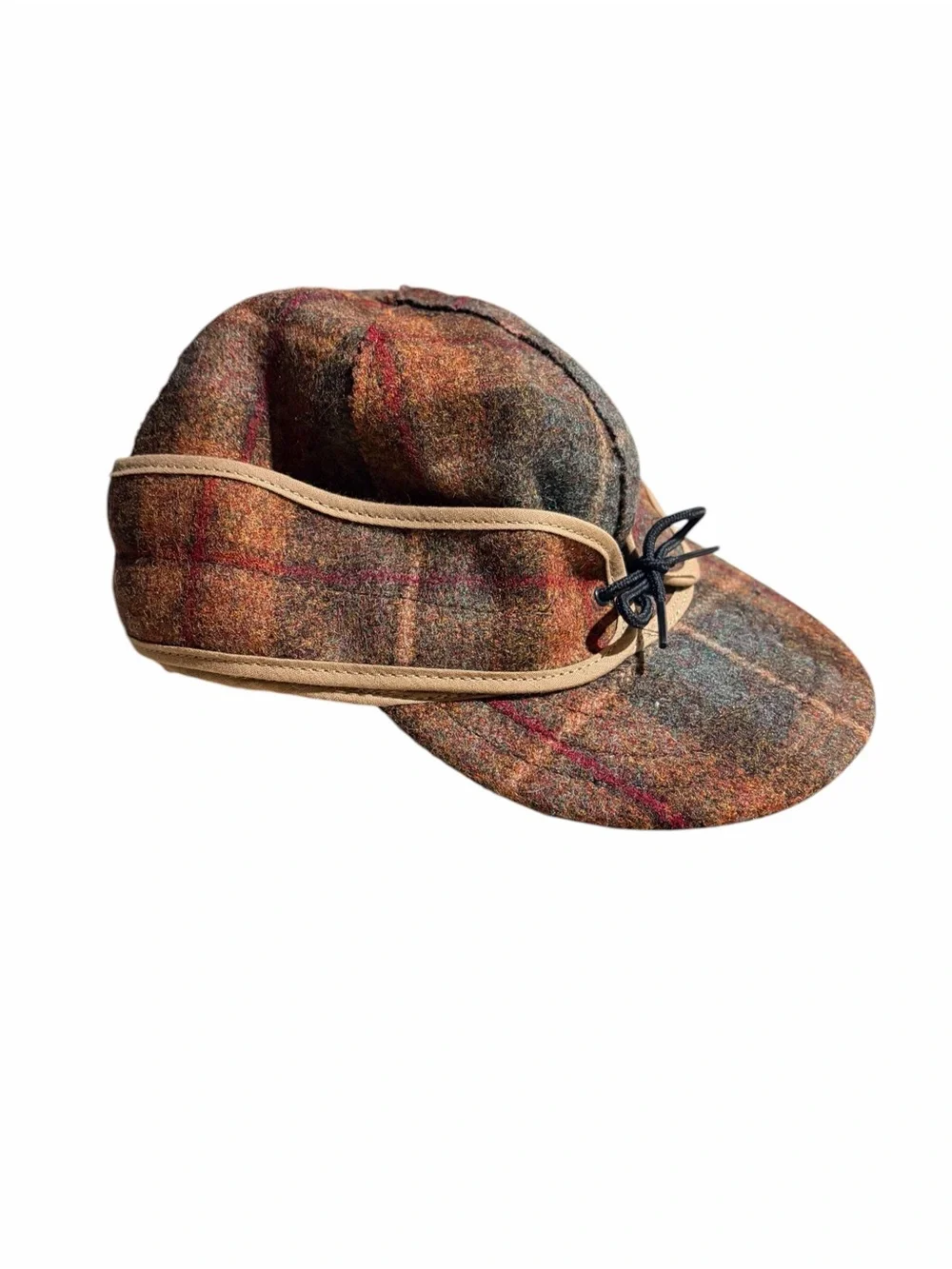 Stormy Kromer Partridge Plaid Wool Hat Brown Orange Tan Size 7 or 7 3/8